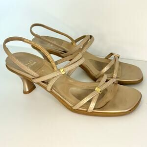 Stuart Weitzman Strappy Kitten Heel Sandals Gold Nude 5.5